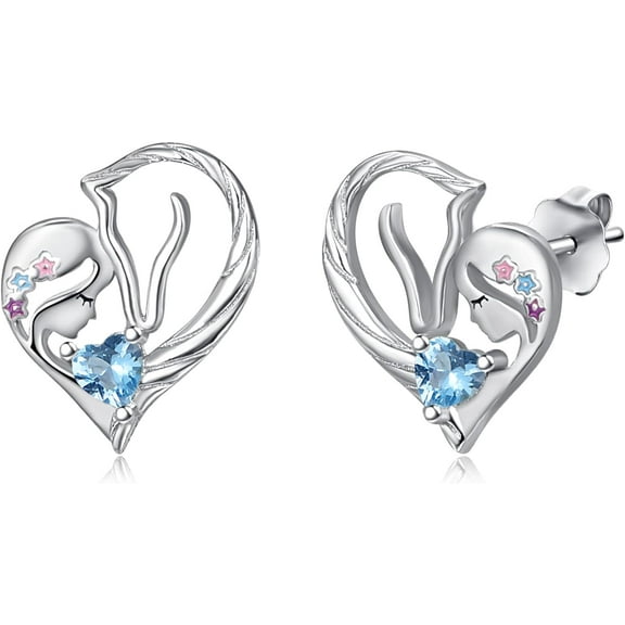 Horse Birthstone Stud Earrings for Women Horse Lovers 925 Sterling Silver Hypoallergenic Earring for Sensitive Ears Jewelry Gifts for Birthday[t807]