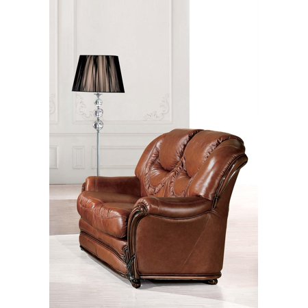 Brown Genuine Leather Loveseat ESF 672 MADE IN ITALY Classic Modern