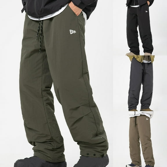 Men's Fleece Lined Parachute Hiking Pants Outdoor Windproof Waterproof Outdoor Cargo Pants Casual Work Ski Pants with Muti Pockets Size 3XL Khaki