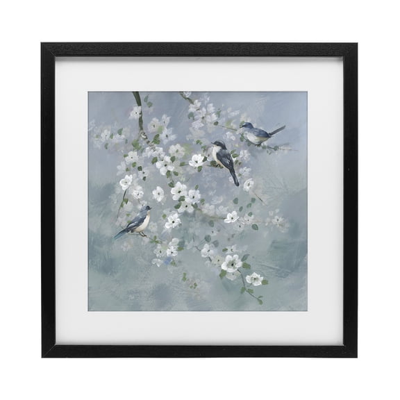 Stupell Industries Farmhouse Serene Birds on White Blooms Black Framed Print Under Glass, 13 x 13, by Nan