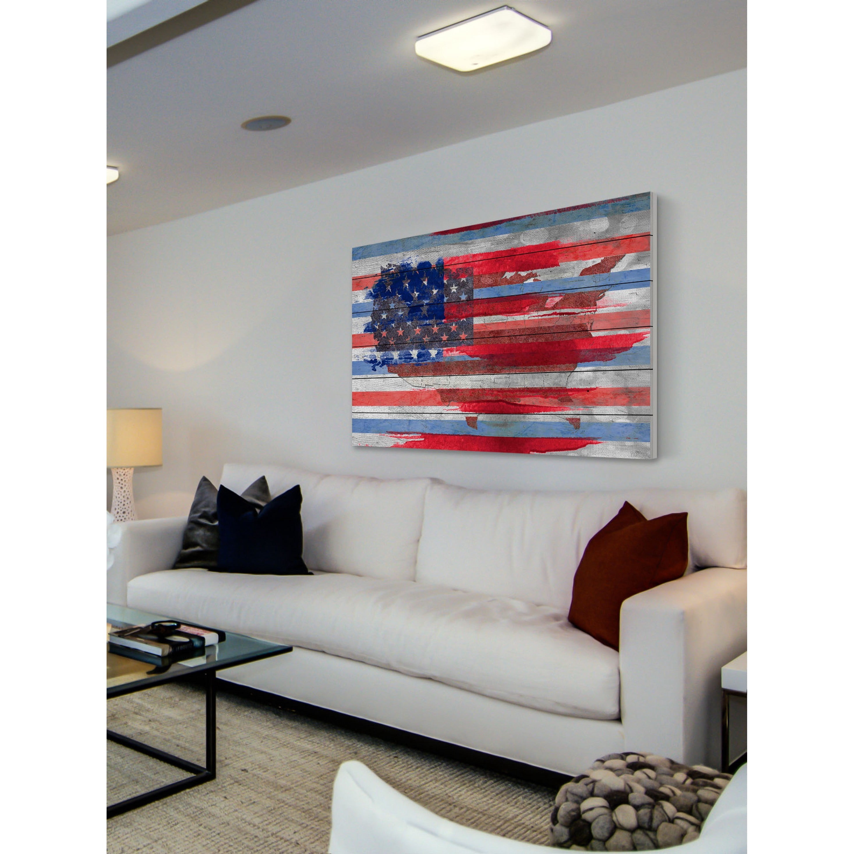 Parvez Taj  - "United States" Print on White Wood - Multi-Color 45 x 30