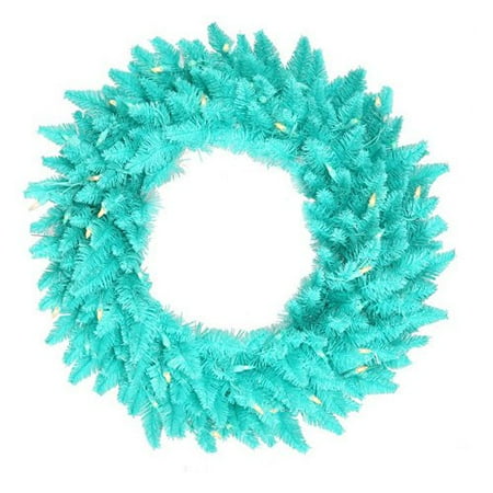 Vickerman Aqua Fir Pre-Lit Wreath - Aqua Lights