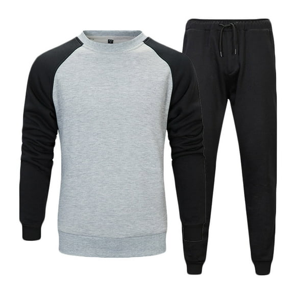 Dovford Men's 2 Piece Tracksuit Color Block Patchwork Sweatshirt Solid Drawstring Sweatpants Sports Jogging Suits Sets