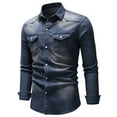 thumbnail image 2 of Jinda Men's Long Sleeve Denim Button Down Shirt Fitted Top Casual Basic Western Button Up Button Down Shirts Dark Blue Medium, 2 of 4