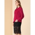 thumbnail image 4 of INSPIRE CHIC Blusa de oficina de trabajo para mujer Ribete en contraste Sólido Pajarita suelta Top con cuello en V borgo?a L, 4 of 6
