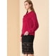 thumbnail image 4 of INSPIRE CHIC Blusa de oficina de trabajo para mujer Ribete en contraste Sólido Pajarita suelta Top con cuello en V borgo?a L, 4 of 6