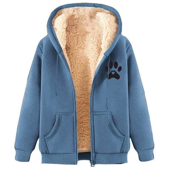 FNFHFY Fleece Jacket Women Casual Full Zip Up Hoodies Warm Sherpa Lined Sweatshirt Trendy Print Fall Winter Coat With Pockets