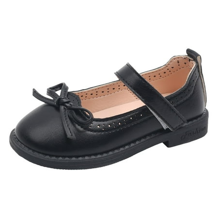 GUOBIOZIY Baby Girls Mary Jane Flats with Bownot Toddler First Walkers Princess Wedding Dress Shoes (Black 5.5-6 Y)
