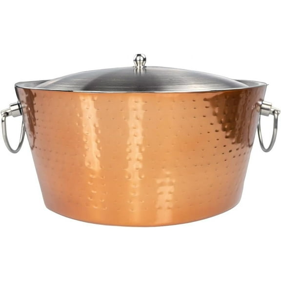 BREKX Rose Gold Ice Bucket with Lid for Parties - 15-QT Stainless Steel Anchored Double-Walled Sweat-Free Beverage Tubs for Parties - 3 Gallon