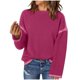 thumbnail image 2 of Suéter de cuello redondo para mujer, informal, liso, tejido, holgado, de manga larga, con cuello redondo, blusa, 2 of 8