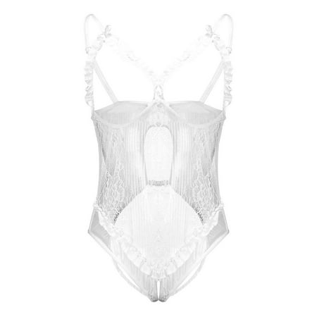 

Zerlibeaful Lingerie Bodysuit for Women Lace Backless Bandage Open Crotch Jumpsuit Pajamas