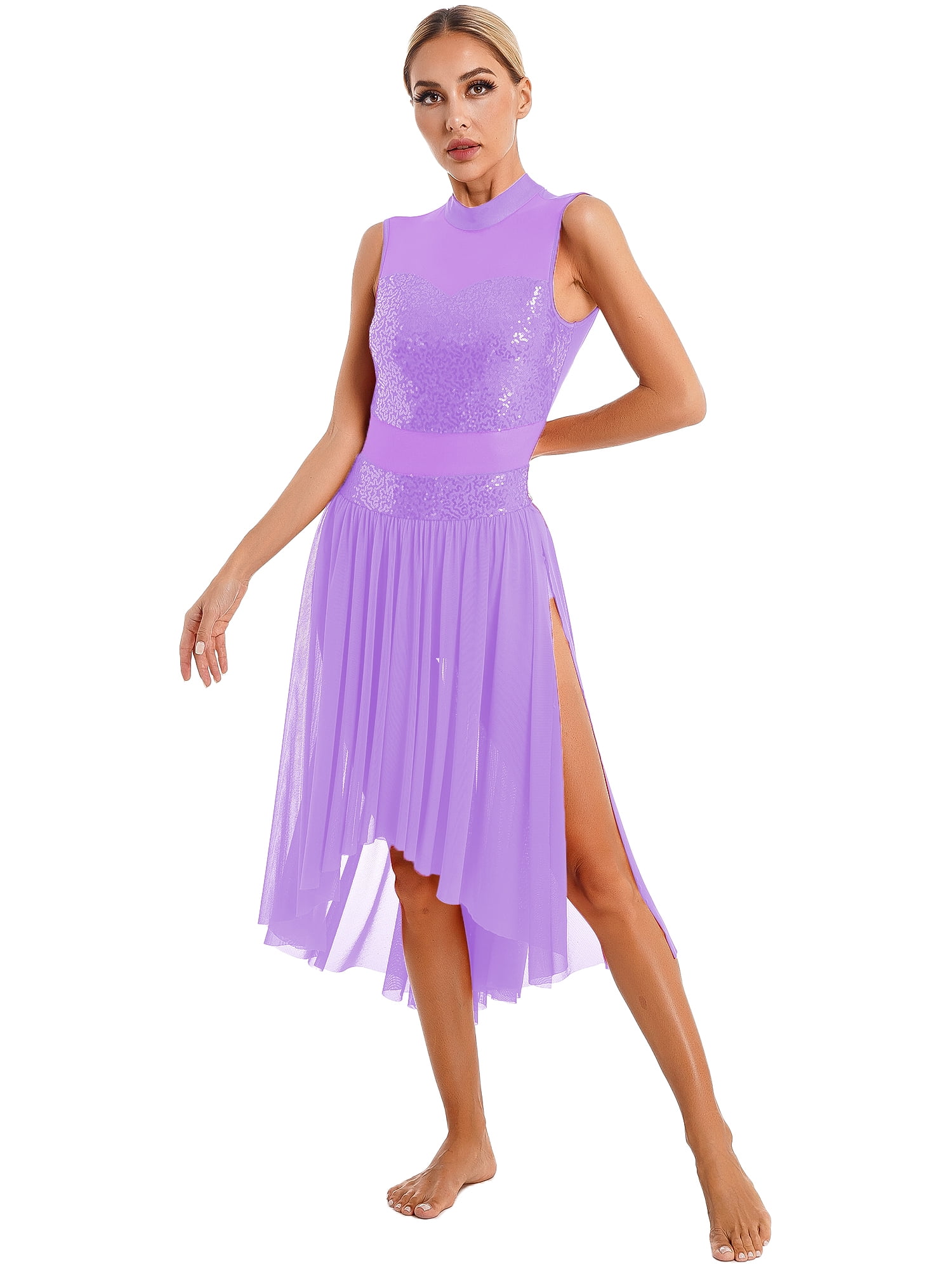 Classic Crystal Edged Metallic Glitter Purple Sequin Diva's Dance Dress