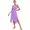 thumbnail image 2 of DPOIS Womens Shiny Sequins Lyrical Dance Costume Sleeveless Sheer Mesh Ballet Leotard Dresses Light Purple XL, 2 of 7
