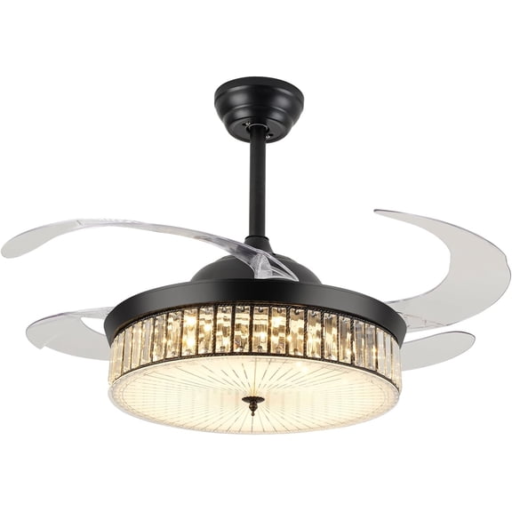 42 Inch Black Modern Ceiling Fan with Light and Remote Retractable Fandelier Ceiling Fan 6 Speed LED Ceiling Fan Smart Ceiling Fan for Bedroom Kitchen