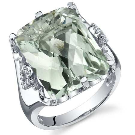 Peora 11.00 Ct Green Amethyst Engagement Ring in Rhodium-Plated Sterling Silver