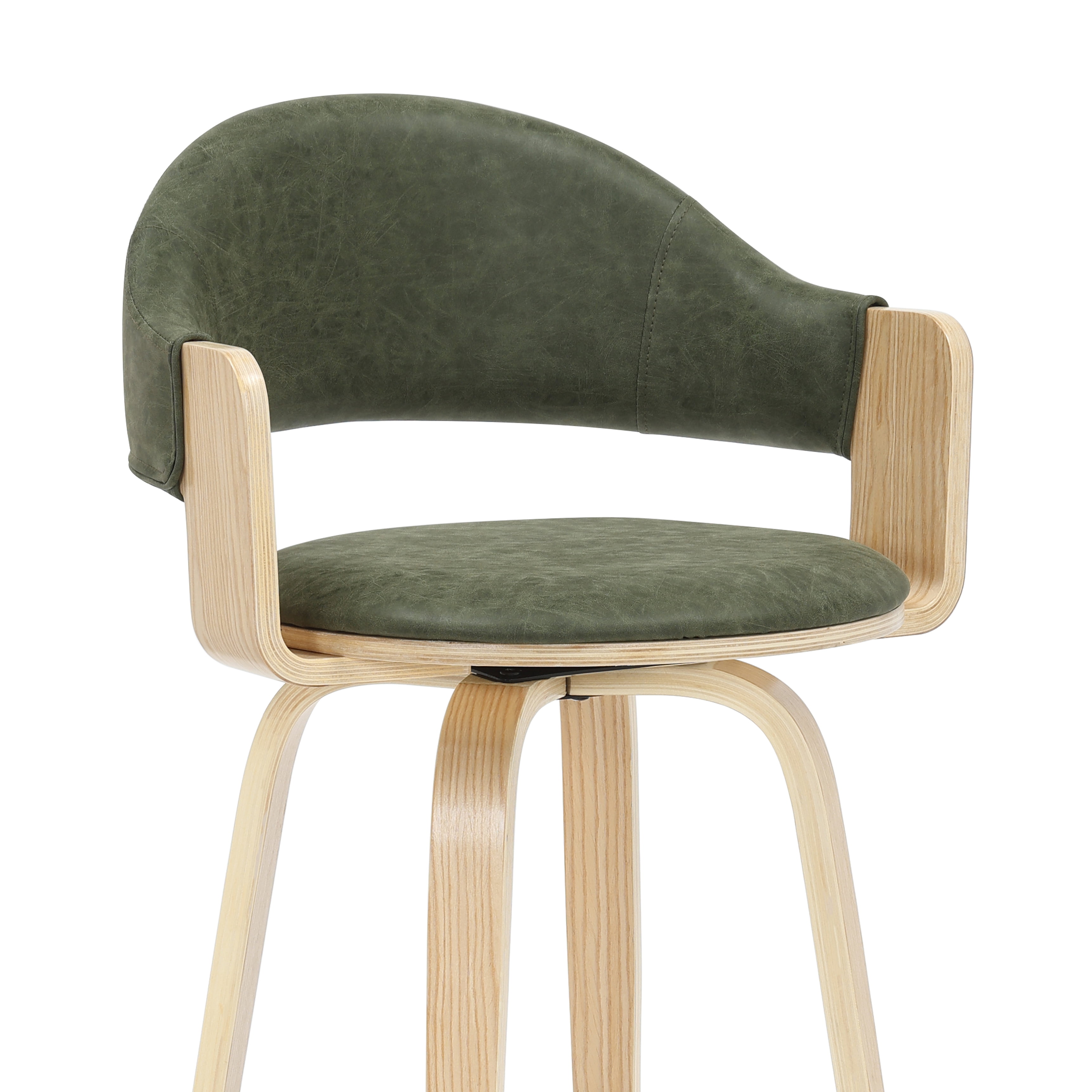 Daxton 36 in. H Swivel Counter Height Vintage Green Round Back Wood Bar Stool with Faux Leather Seat
