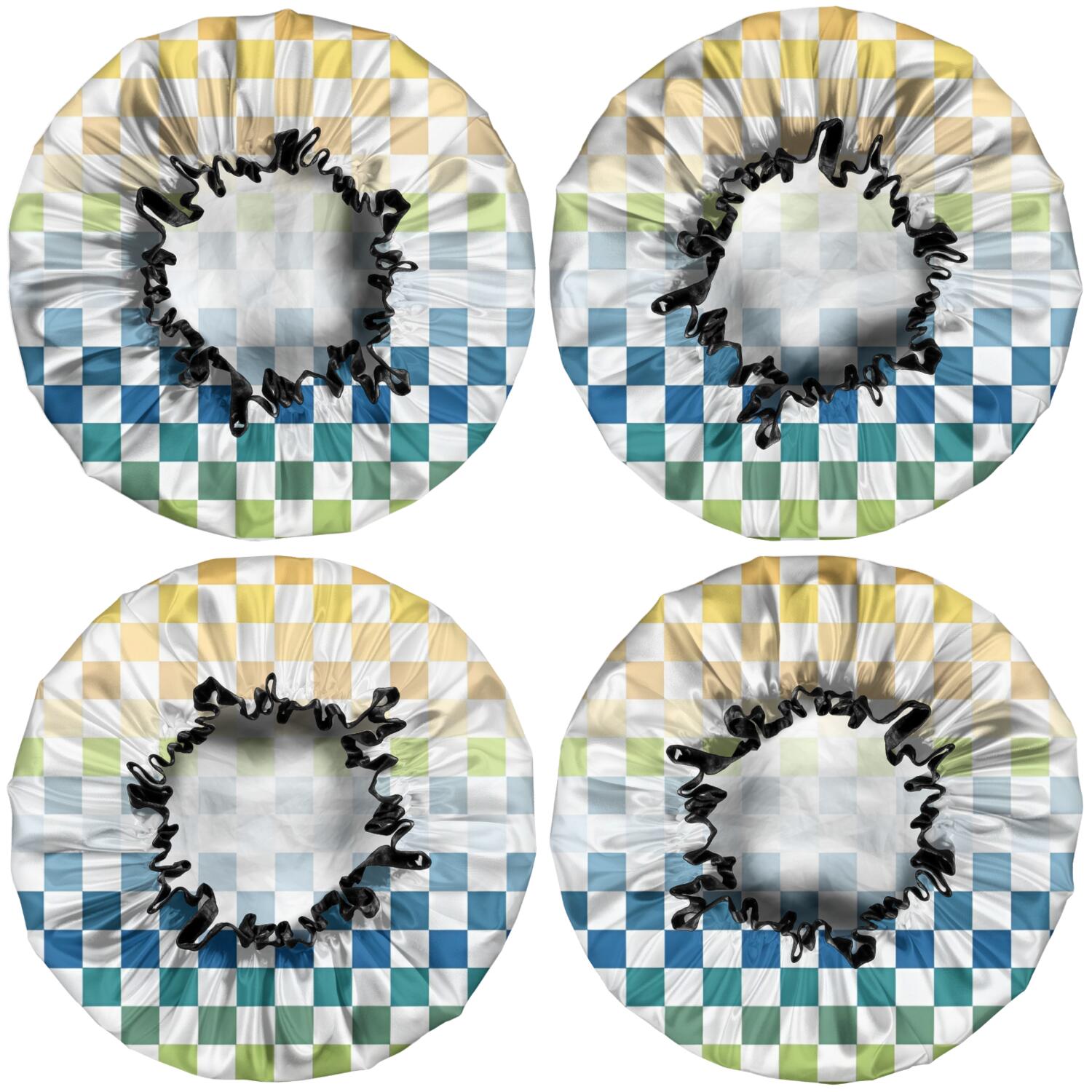 Shower Caps,Colorful Gradient Checkerboard Checkered Pattern Waterproof Shower Cap for Women 4 Pieces,Double Reusable Hair Cover for Shower PEVA Elastic Stretch Hem