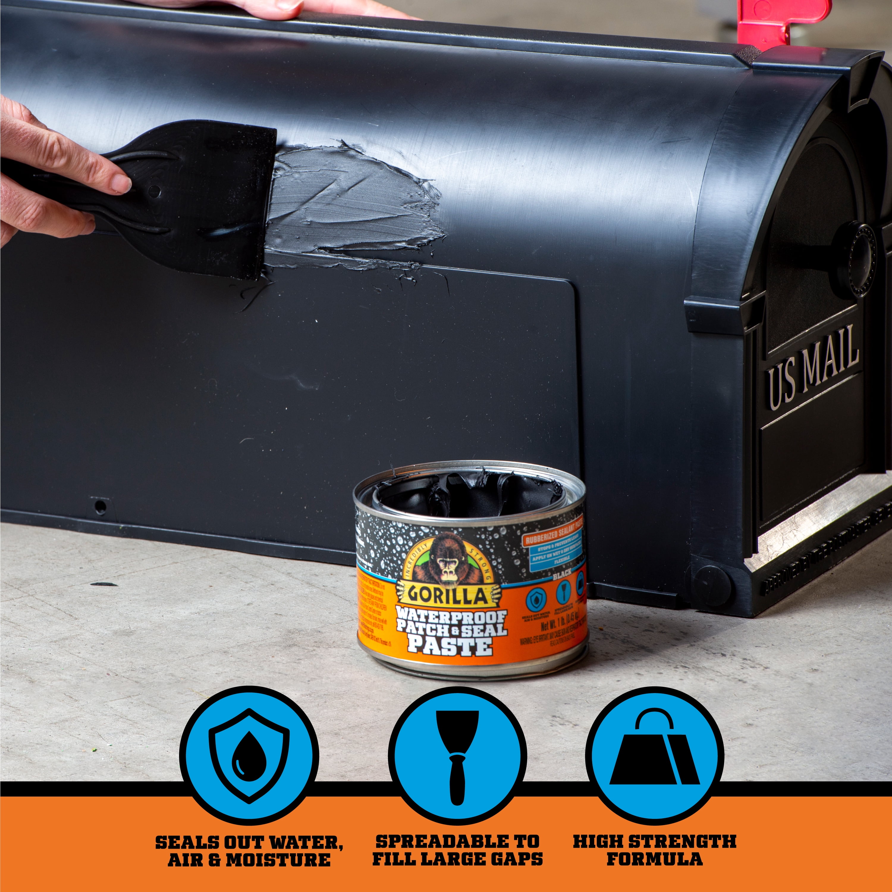 (2 pack) Gorilla Waterproof Patch and Seal Paste Black 1 Pound Can