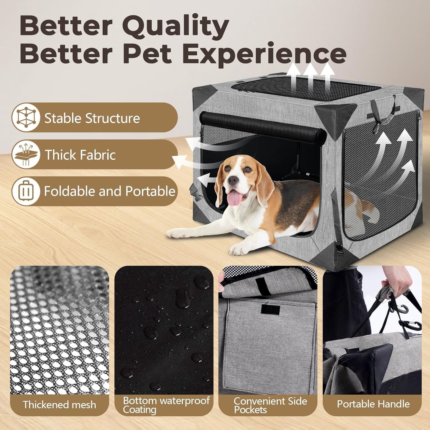 Dog Crate, Collapsible Soft Travel Crate for Large Dogs, Indoor & Outdoor Portable Pet Kennel with Chew-Proof Mesh Window (Dark Gray, 30" L x 21" W x 21" H)