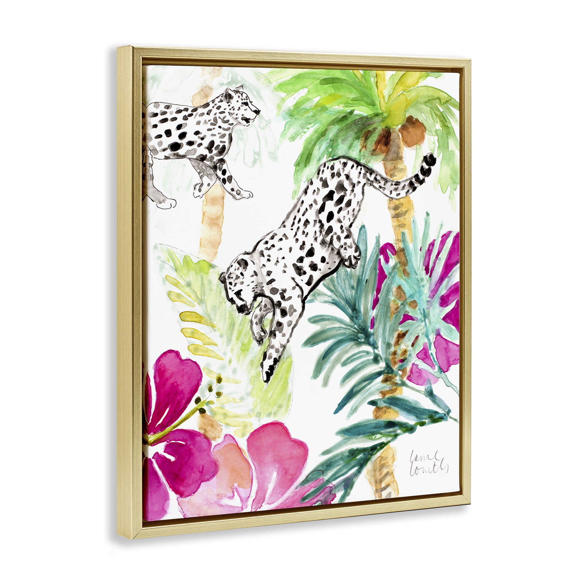 Stupell Industries Tropical Island Cheetahs Gold Framed Floater Canvas Wall Art, design by Lanie Loreth