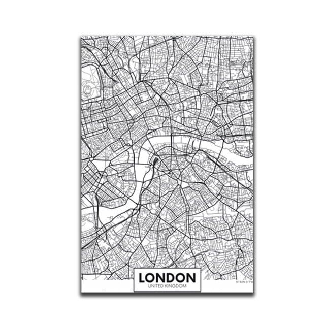 Londres, Nueva York, París, lienzo, pintura de pared, mapa de la ciudad del mundo, póster, imagen al óleo abstracta en blanco y negro, dibujo al óleo sin marco Eigraketly JJ11728-06