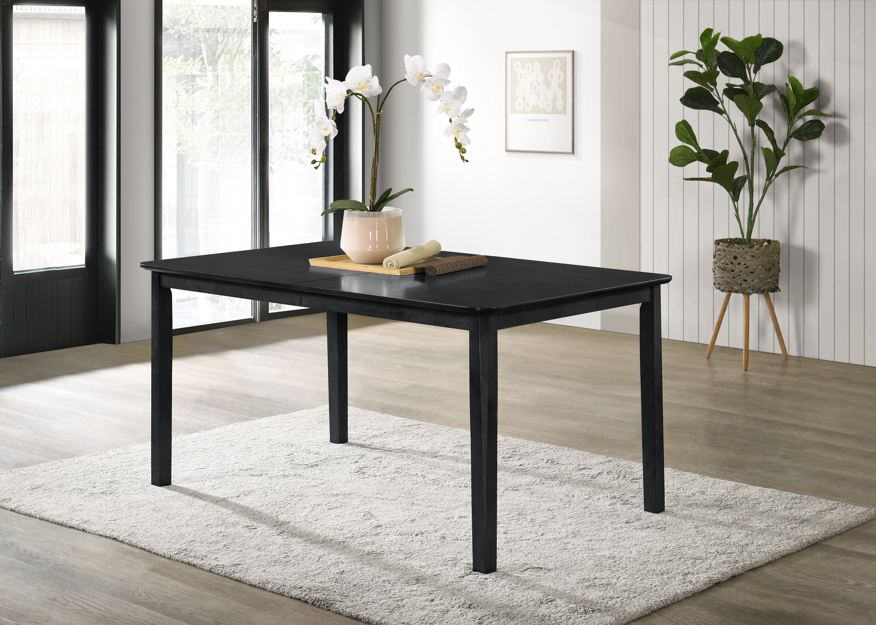Home Design Osaka 7-Piece Dining Set, Warm Gray/Black, Rectangular Table, Slatted-Back Cushioned Chairs