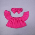 thumbnail image 2 of Ropa Para Bebé (Niño O Niña), Traje Para Niño Pequeño, Moda, Mangas Voladoras s, Color Sólido, Hombro Con Fugas, Top, Lazo, Tocado, Traje, Rosa Fuerte Odeerbi LM103-8687, 2 of 7