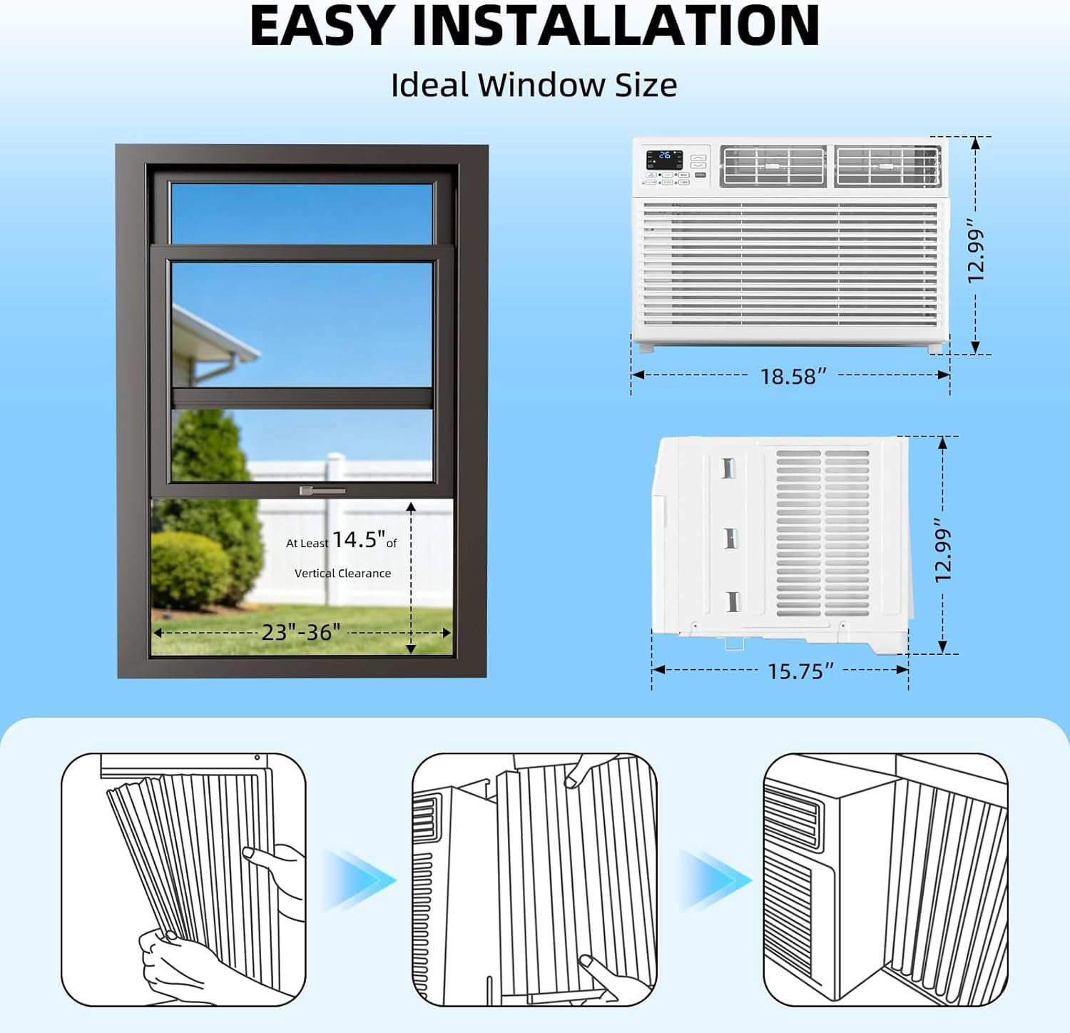 KISSAIR 10,000 BTU 115V U Shaped Window Air Conditioner, for Small Room AC Unit air conditioner Easy Installation, Cools up to 450 Sq. Ft