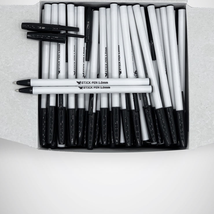 Three Leaf 144 Ct. Black Stick Ball Point Pen, Pack Of 1, Round Barrel For Writing Comfort, Smooth Writing For Office