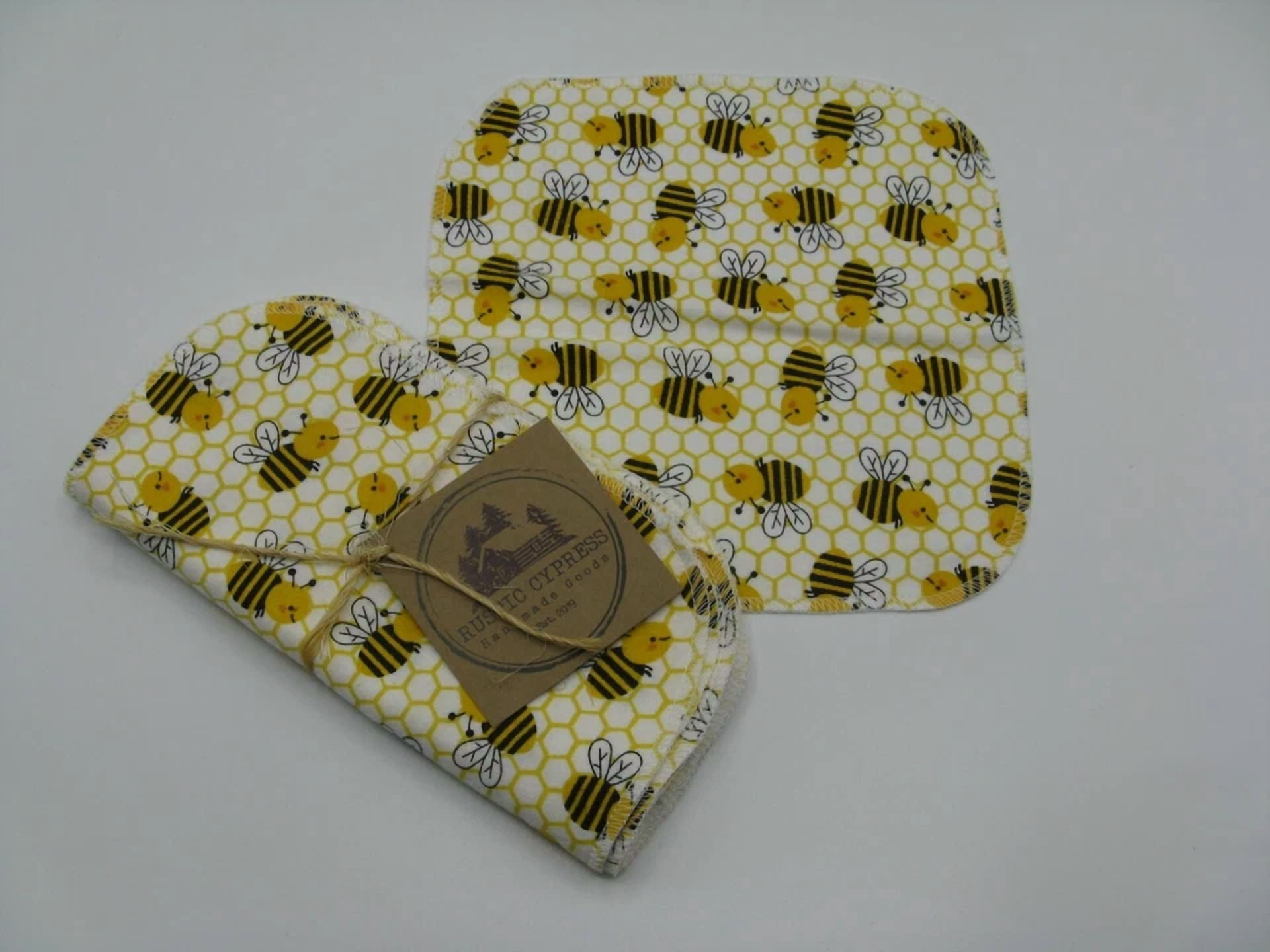 CIRCLE- New Napkins 10 Reuseable Baby Wipes Flannel Cloth Honeycomb Bees Bumble Honey