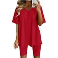thumbnail image 2 of Riforla Womens Two Piece Outfits Short Sleeve Tops Short Pants Running Yoga Sport Sets 2 Piece Sets Women Outfit Red XXL, 2 of 7