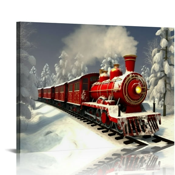 Pratyus Snow Train Forest Canvas Wall Art Print Ready To Hang Room Home Art Decor 16x12in