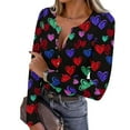 thumbnail image 2 of Valentine's Day Shirts for Women Long Sleeve Ribbed Knit Slim Fit Love Heart Graphic Stretchy Button Up Pullover Tops (XL, Black), 2 of 9