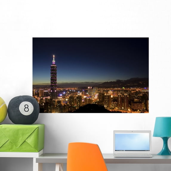 Taipei Skyline Wall Mural by Wallmonkeys Peel and Stick Graphic (36 in W x 23 in H) WM138296