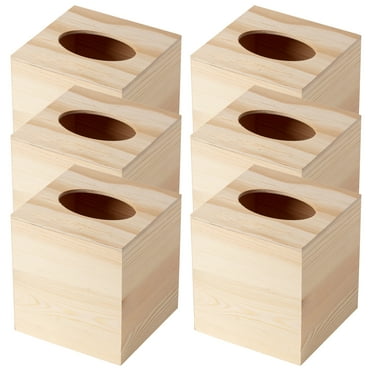 6” Unfinished Wooden Tissue Box by Make Market - Ready-To-Decorate Wooden Facial Tissue Box for Home and Bathroom - Bulk 6 Pack
