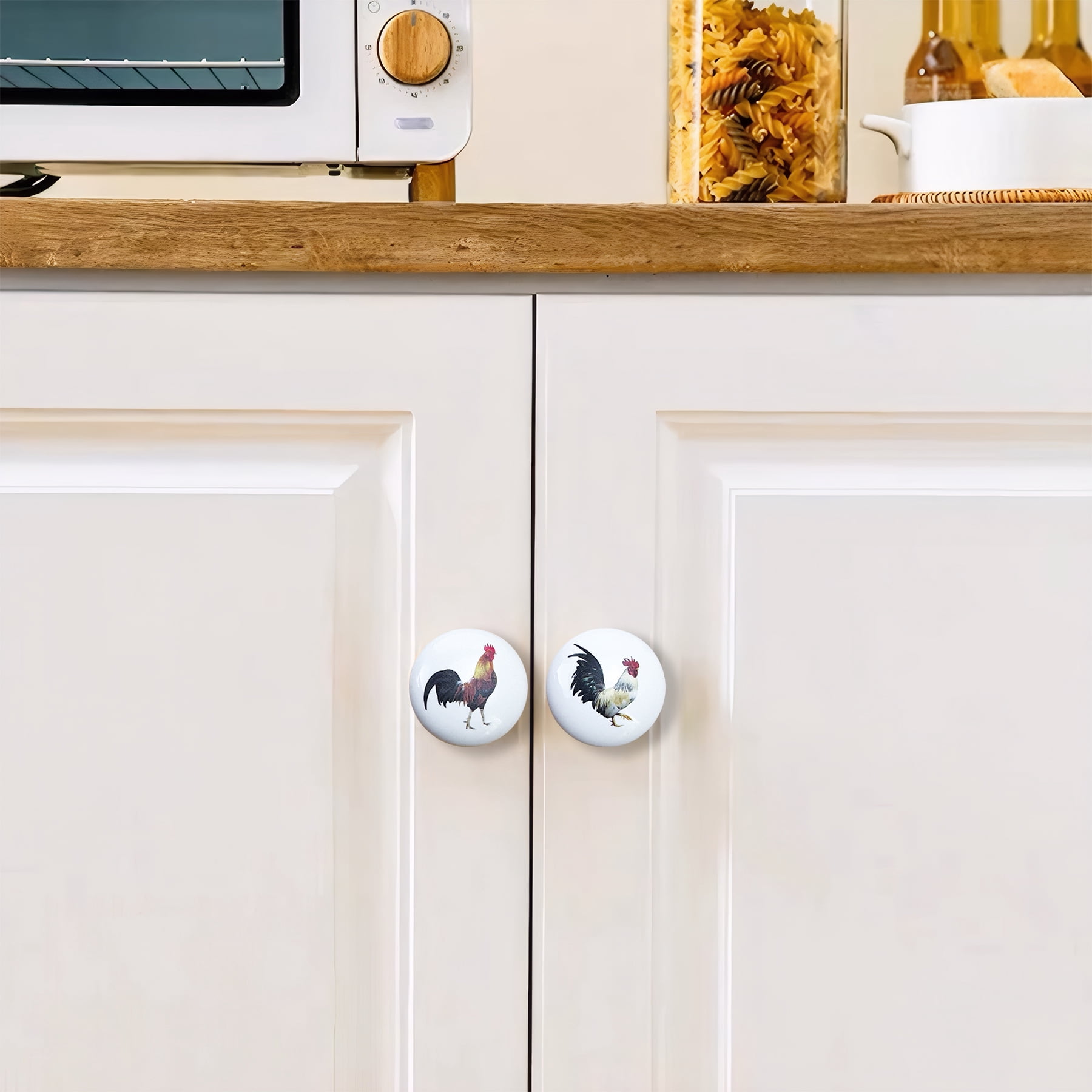 Jamjam Ceramic Animal Cabinet Knob 8Pack Rustic Farmhouse Colorful Chicken Dresser Drawers Knobs Pulls 1.5 X 1.5 Inches