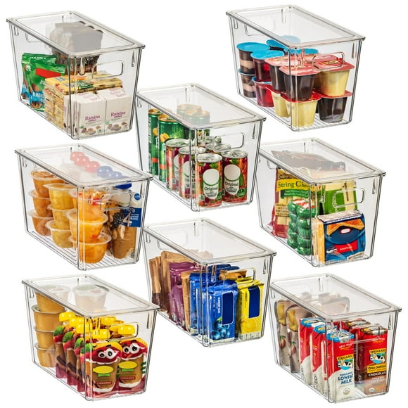 ClearSpace Modern Plastic Storage Bins with Lids Perfect Kitchen Organization or Pantry Fridge Organizer, 8 Pack, Transparent, Rectangular, 12.5" x 6