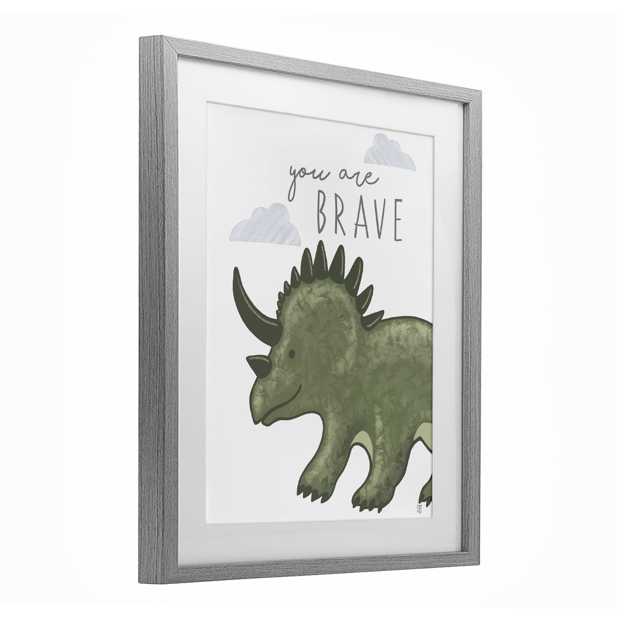 Stupell Industries You Are Brave Dinosaur Gray Framed Print Under Glass, design by Elizabeth Tyndall