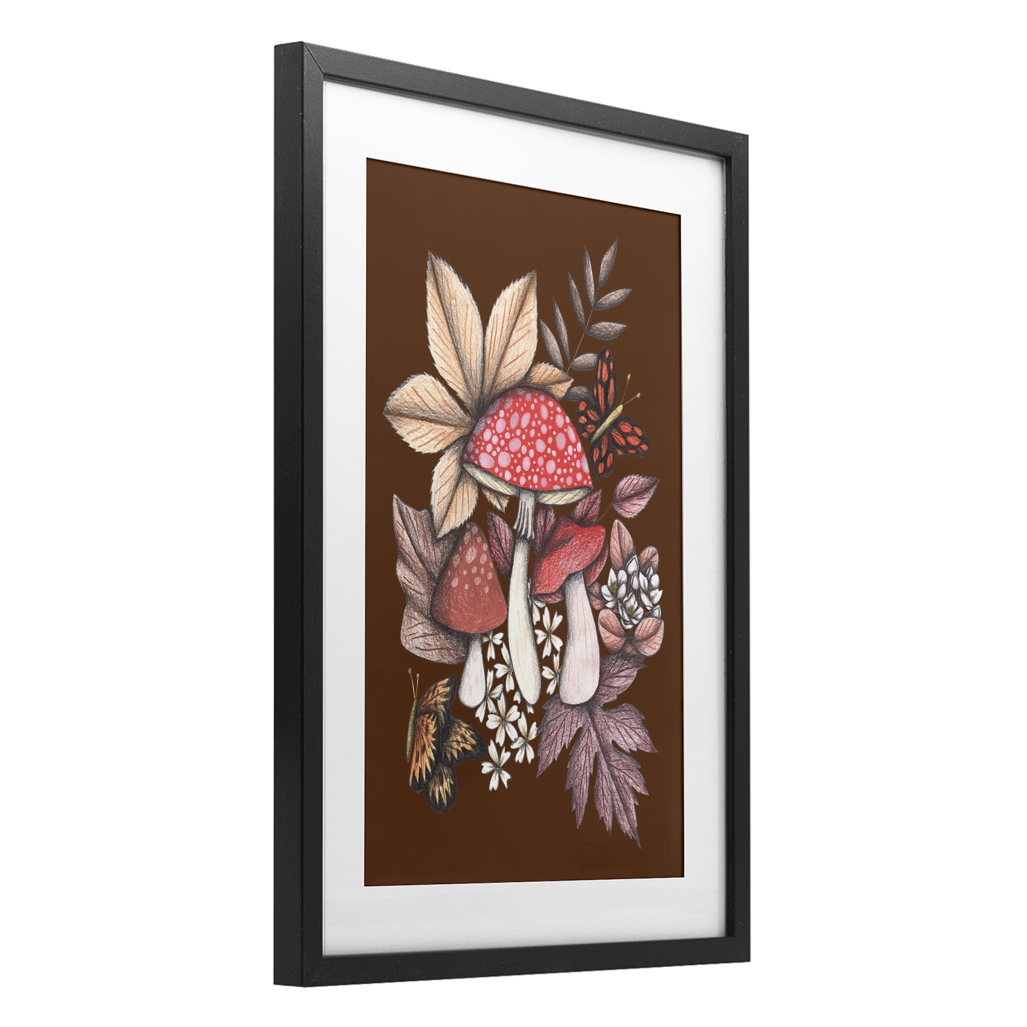 Autumnal Mushrooms Magic Black Framed Print Under Glass, design by Cecilia Battaini