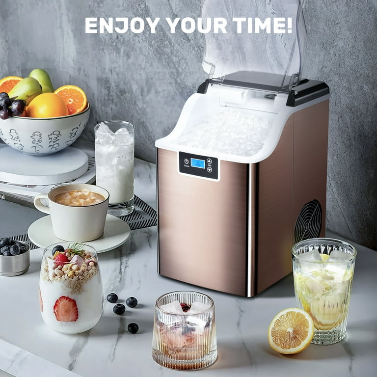 Auseo Nugget Ice Maker Countertop with Soft Chewable Pellet Ice,  Self-Cleaning, LED Display, 44lbs/24H, Suitable for  Home/Kitchen/Bar/Party-Bronze 