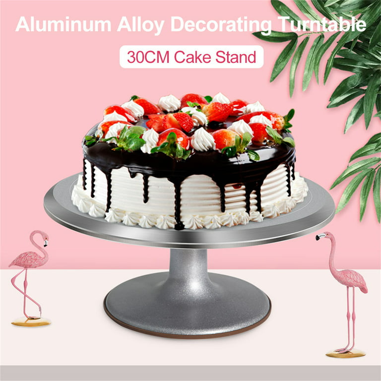 Cake Stand, 10 Inch Round Aluminum Revolving Cake Decorating Stand  Revolving Cake Turntable for Home Cake Decorating Supplies (Pink)