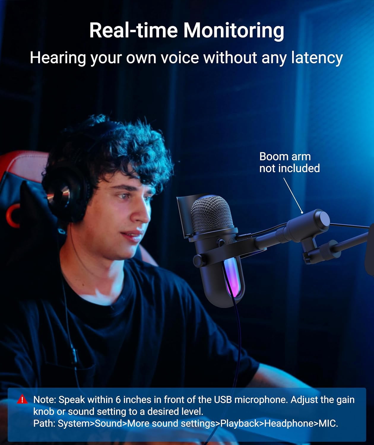 Syntech Gaming Microphone for PC, USB Mic for Streaming, Podcast, Recording, Condenser Microphone with RGB Lights, Mute Touch, Gain Knob, Headphone Jack, Pop Filter, Stand for PS4/ PS5/ Mac-GlowMic