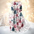 thumbnail image 2 of Christmas Dresses for Women Ladies Fashion Christmas Print Lapel Button-Down Seven-Quarter Cuff Strap-Up Dress for Christmas Party,White,S, 2 of 5