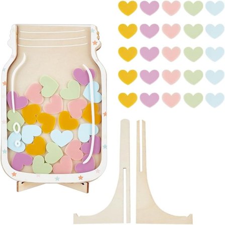 Motivational Reward Jar for Child Potty Training Reward Jar with 25 Pcs Heart Chips Wooden Stand Multiple Kids Responsibility Reward Jar Wooden Reward System for Home School Supplies 1set