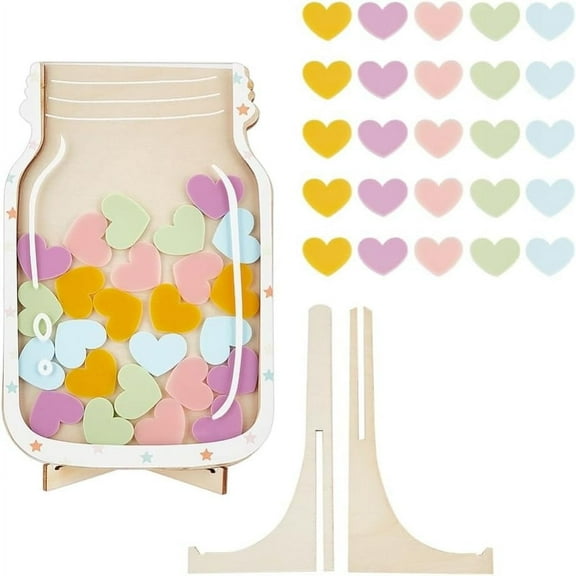 Motivational Reward Jar for Child Potty Training Reward Jar with 25 Pcs Heart Chips Wooden Stand Multiple Kids Responsibility Reward Jar Wooden Reward System for Home School Supplies Colorful
