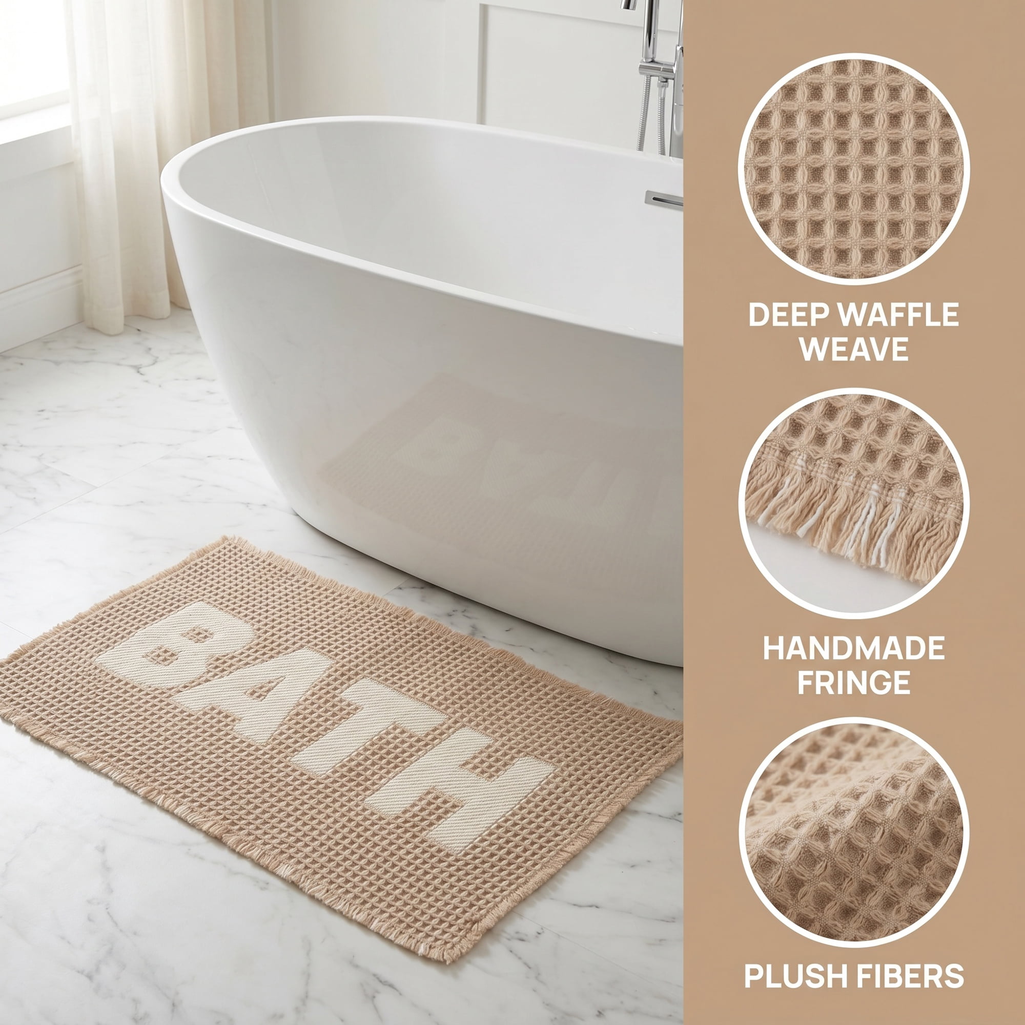 Unique Bargains Non Slip Washable Absorbent Quick Dry Waffle Bath Mat Khaki 24" x 17"