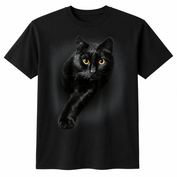 Black Cat Yellow Eyes Graphic T-Shirt, Unisex Classic Fit Cotton Tee
