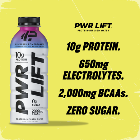 PWR LIFT PROTEIN-INFUSED WATER, 10G PROTEIN, 2000 BCAAS, BLUEBERRY POMEGRANTE, 16.9 FL OZ