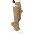 thumbnail image 3 of ZBSOKO Girls Cargo Pants Wide Leg Elastic Waist Utility Pant with Multi Pockets Straight Leg Casual Outdoor Trousers Sizes 5-15 Years, 3 of 7