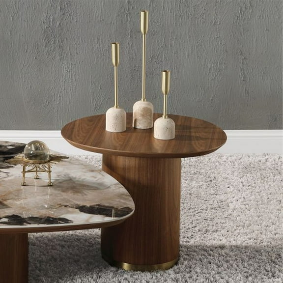 ACME Willene Contemporary Wood Pedestal End Table in Walnut and Gold